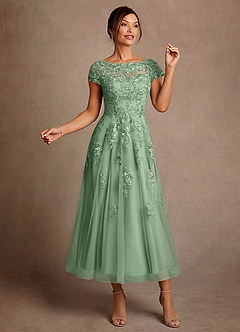 Azazie Jolanda Suknie dla Matki Panny Młodej Linia A Koronka Sznurówka Długość herbaty Sukienka image3