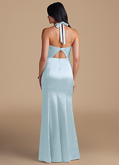 Azazie Emeria Bridesmaid Dresses Sky Blue Sheath Side Slit Metallic Satin Dress image2
