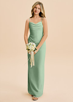 Azazie Mai Junior Matcha Sheath Pleated Chiffon Dress image4