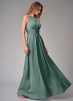 Azazie Bonnie Brautjungfernkleider A-Linie Plissee Stretch-Satin Kleid Eukalyptus image4