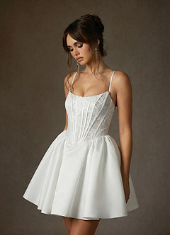 Azazie Barica Wedding Dresses Diamond White A-Line Strapless Lace Dress image1