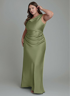 Azazie Kieryn Bridesmaid Dresses Garden Sage Mermaid Pleated Stretch Satin Dress image9