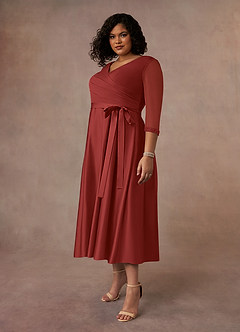 Azazie Maritza Mother of the Bride Dresses Rust A-Line Pleated Matte Satin Dress image2