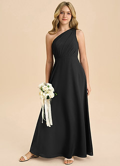 Azazie Phaedra Junior Jurk van Chiffon met A-Lijn Geplooid Zwart image8