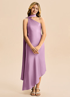 Azazie Briony Junior Wisteria Sheath Pleated Stretch Satin Dress image7