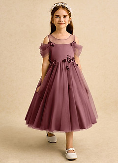 Azazie Juni Abiti da Ragazza di Fiori Abito Principessa in Tulle Plissettato Rosa Del Deserto image7