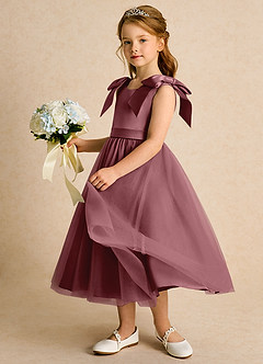Azazie Serene Flower Girl Dresses Desert Rose Ball-Gown Bow Matte Satin Dress image2