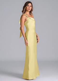 Azazie Driea Bridesmaid Dresses Lemon Sorbet Mermaid One Shoulder Stretch Satin Dress image4