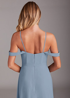 Azazie Aaron Bridesmaid Dresses Dusty Blue A-Line Off the Shoulder Chiffon Convertible Dress image9