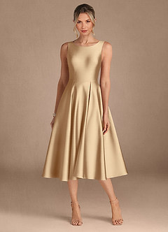 Azazie Fulton Abiti per la Madre della Sposa Abito A-Line in Raso Elasticizzato Plissettato Champagne image5