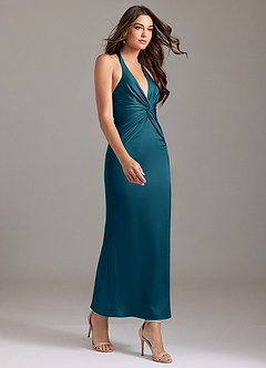Azazie Valerie Bridesmaid Dresses Ink Blue Mermaid Pleated Stretch Satin Dress image4