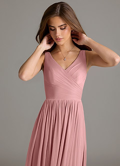 Azazie Keyla Bridesmaid Dresses Dusty Rose A-Line Pleated Mesh Dress image6
