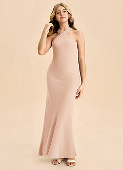 Azazie Doretta Junior Robe Fourreau en Mousseline de soie Plissée Rose Perle image3