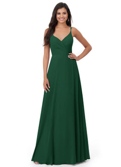 Azazie Lennon Bridesmaid Dresses Dark Green A-Line Lace Chiffon Dress image5