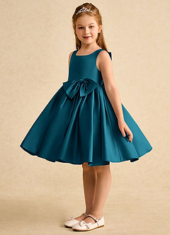 Azazie Jessie vestidos de niña de las flores Vestido de Azul Tinta de Satin Mate de Corte En A con Lazo image6