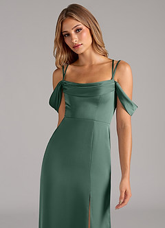 Azazie Callan Final Sale Eucalyptus A-Line Pleated Stretch Satin Convertible Dress image6