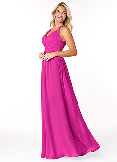 Azazie Ashia Final Sale Fuchsia A-Line Pleated Chiffon Dress image3
