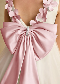 Azazie Lilli Flower Girl Dresses Ivory Powder Pink A-Line Bow Tulle Dress image6