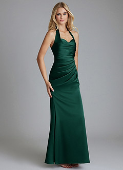 Azazie Minnow Brudtärnklänningar Klä av Sjöjungfru i Stretch Satin Älskling Halsringning Smaragdgrön image1