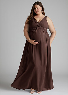 Azazie Yetta Abiti da damigella d'onore premaman Abito A-Line Arricciato con Scollo a V Chiffon Floor-Length image7