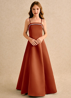 Azazie Izel Junior Formal Flower Girl Klänningar Klä A-Line i Matt satäng Plisserad image6