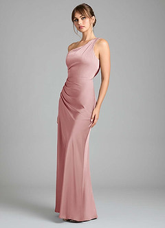 Azazie Madelyn Brautjungfernkleider Wandelbar Meerjungfrau-Linie One-Shoulder Stretch-Satin Kleid Altrosa image6