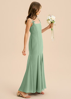 Azazie Evey Junior Abito Sirena in Chiffon Plissettato Matcha image5