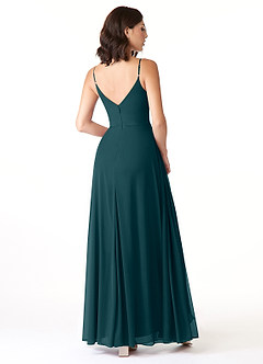 Azazie Evalin Bridesmaid Dresses Pine A-Line V-Neck Pleated Mesh Dress image4