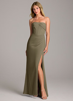Azazie Chantel Final Sale Willow Green Sheath Strapless Chiffon Convertible Dress image1