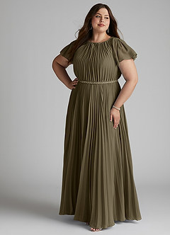 Azazie Kara Bescheidene Brautjungfernkleider A-Linie Plissee Chiffon Bodenlänge Kleid image13