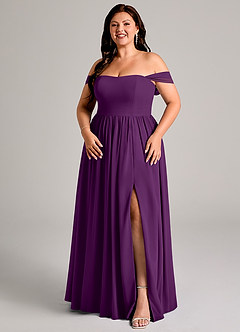 Azazie Calianna Bridesmaid Dresses Grape A-Line Off the Shoulder Chiffon Convertible Dress image14