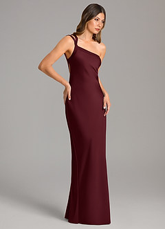 Azazie Monroe Bridesmaid Dresses Cabernet Mermaid One Shoulder Stretch Satin Dress image5