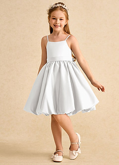 Azazie Davine Flower Girl Dresses White A-Line Spaghetti Strap Matte Satin Dress image5