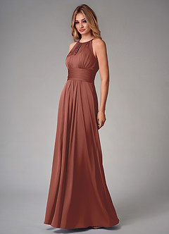 Azazie Bonnie Bridesmaid Dresses Auburn A-Line Pleated Stretch Satin Dress image3