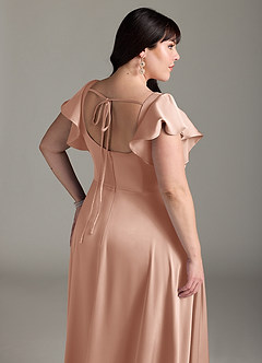 Azazie Bondi Bridesmaid Dresses Rose Gold A-Line Bow Stretch Satin Dress image12
