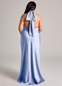 Azazie Velli Vestidos de damas de honor Vestido de Hielo de Satén Elástico de Corte Sirena con Cuello Alto image7