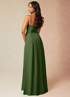 Azazie Kyedae Bridesmaid Dresses Olive A-Line V-Neck Pleated Chiffon Dress image4