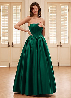 Seraphina Dark Green A-line Boned Corset Satin Prom Dress image4
