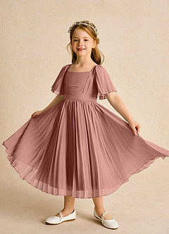 Azazie Gisele Abiti da Ragazza di Fiori Abito A-Line in Chiffon Plissettato Cedro Rosa image4
