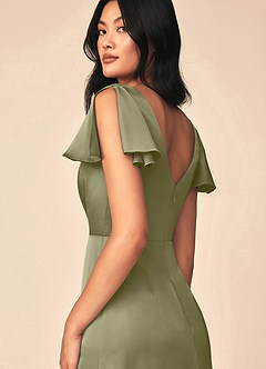 Azazie Soren Bridesmaid Dresses Pistachio A-Line Pleated Stretch Satin Dress image5