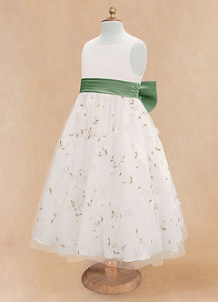 Azazie Pollie Flower Girl Dresses Ivory Matcha A-Line Bow Tulle Dress image13