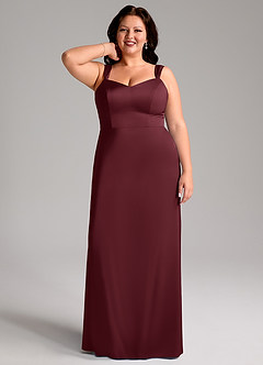 Azazie Denice Bridesmaid Dresses Cabernet Sheath Pleated Stretch Satin Dress image9