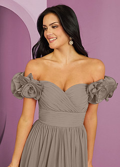 Barbie ♥ Azazie Robes de demoiselle d'honneur Robe Trapèze Convertible en Mousseline de soie Épaule décolletée Taupe image9