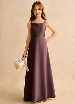 Azazie Joella Girls Formal Flower Girl Dresses Espresso A-Line Pleated Matte Satin Dress image6