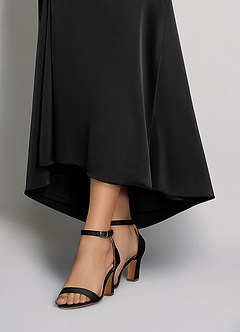 front Matching Color Stretch Satin One Strap Buckle Chunky Heel Sandals