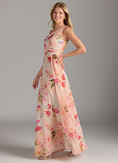 Azazie Dallas Bridesmaid Dresses Abstract Bouquet Floral A-Line One Shoulder Chiffon Dress image4