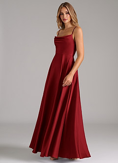 Azazie Elle Bridesmaid Dresses Scarlet A-Line Pleated Stretch Satin Dress image6