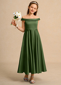 Azazie Teeny Girls Formal Sukienki dla dziewczynek sypiących kwiaty Linia A Pofałdowany Matowy satynowy Długość kostki Sukienka image5