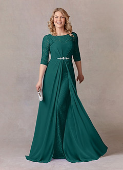 Azazie Leonine Abiti per la Madre della Sposa Abito A-Line in Chiffon in Pizzo con Scollo a U Verde Pavone image1