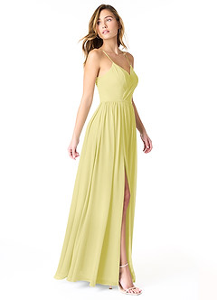 Azazie Cora Vestidos de damas de honor Vestido de Sorbete De Limón de Gasa de Corte en A con Plisado image4
